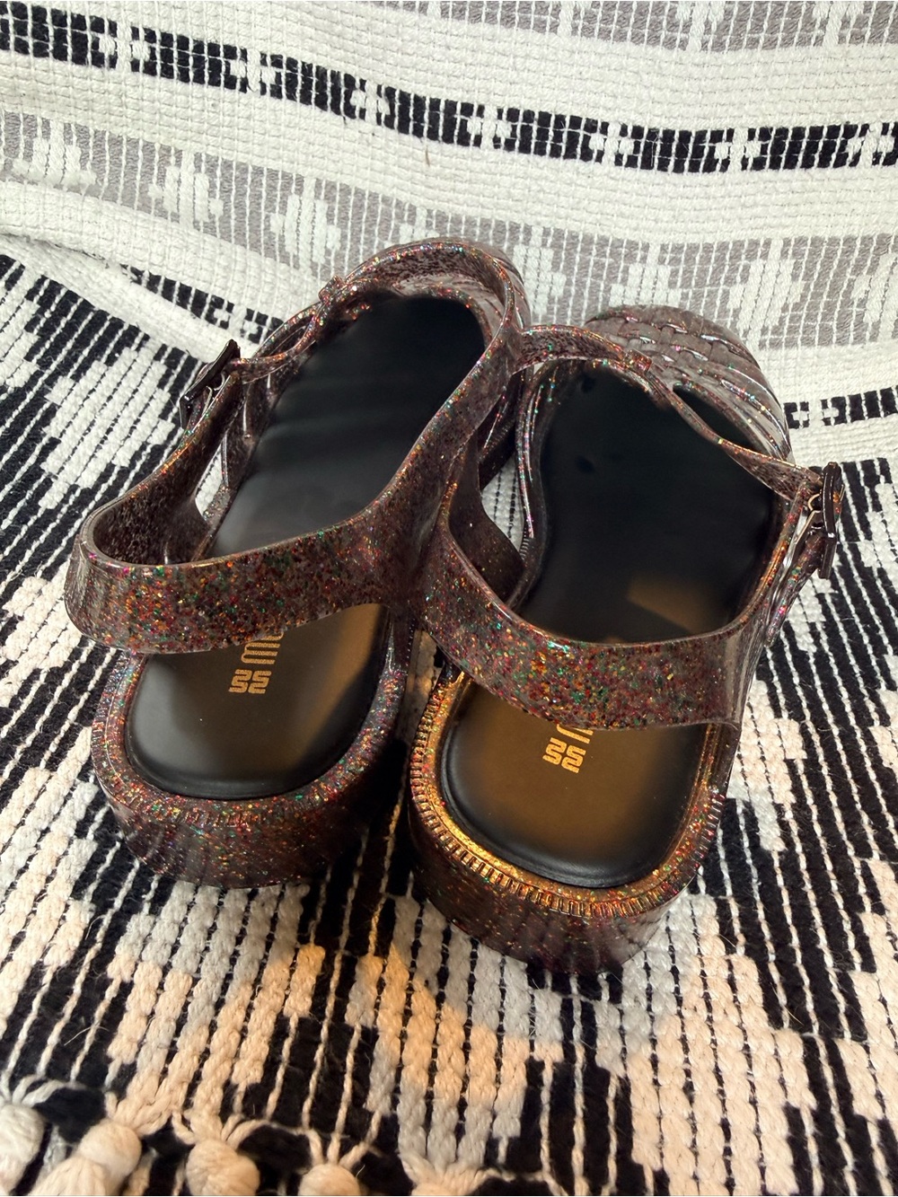 Melissa Glitter Jelly Fisherman Sandals - Black with Multicolor Sparkle, Size 8 - Picture 7 of 9